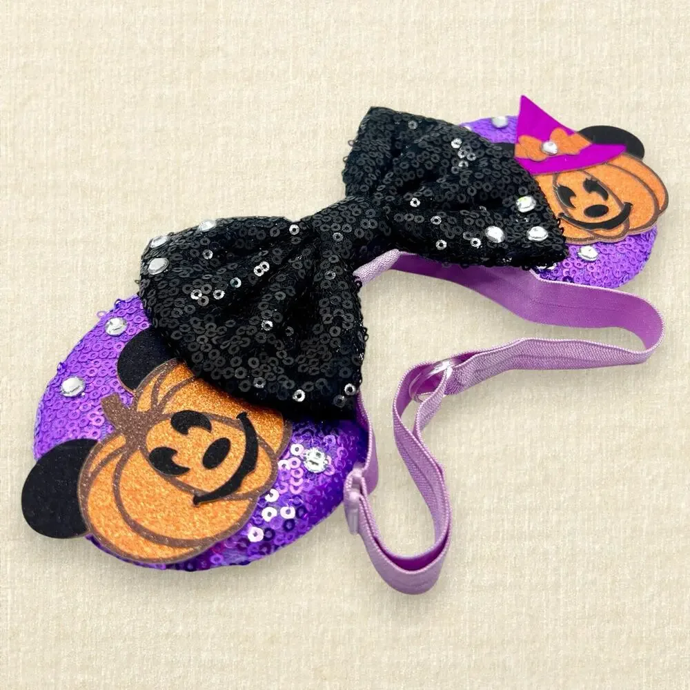Elastic Lavender Pumpkin Minnie Ears | Disney-Inspired Halloween Mouse Ears